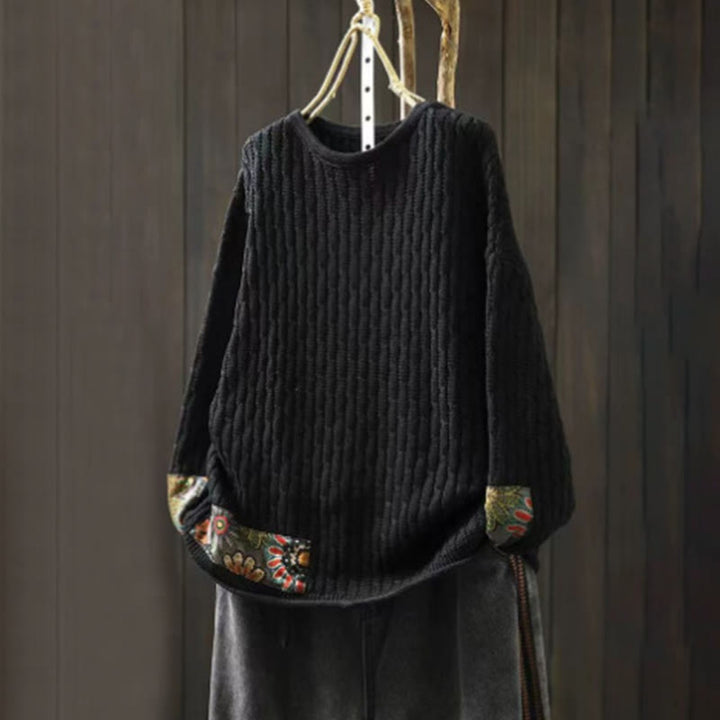 Buddha Stonesの冬用パッチワークデザイン長袖クルーネックレディースセーター - 黒 - US4-12、 UK/AU8-16、 EU36-44 (F) - image 10