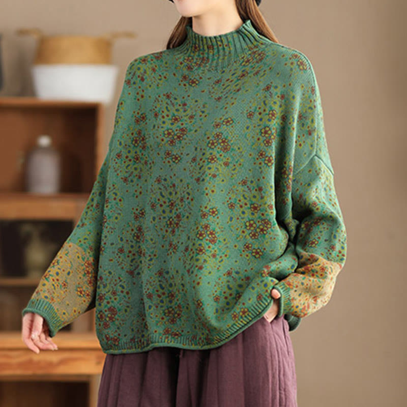 Buddha Stonesの秋プリント花柄長袖モックネックレディースニットセーター - image 16