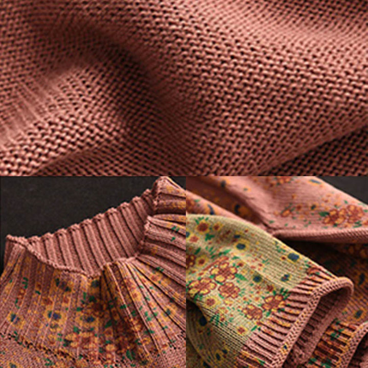 Buddha Stones秋 プリント 花柄 長袖 モックネック レディース ニット コットン セーター - image 7