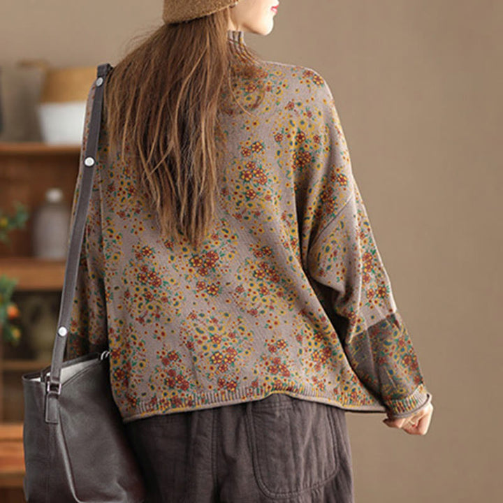 Buddha Stonesの秋プリント花柄長袖モックネックレディースニットセーター - image 11