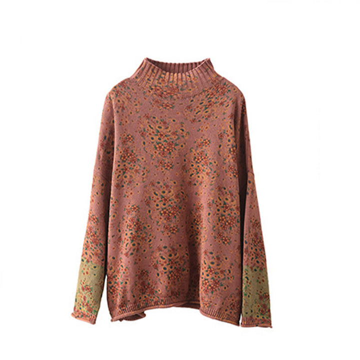 Buddha Stonesの秋プリント花柄長袖モックネックレディースニットセーター - image 8