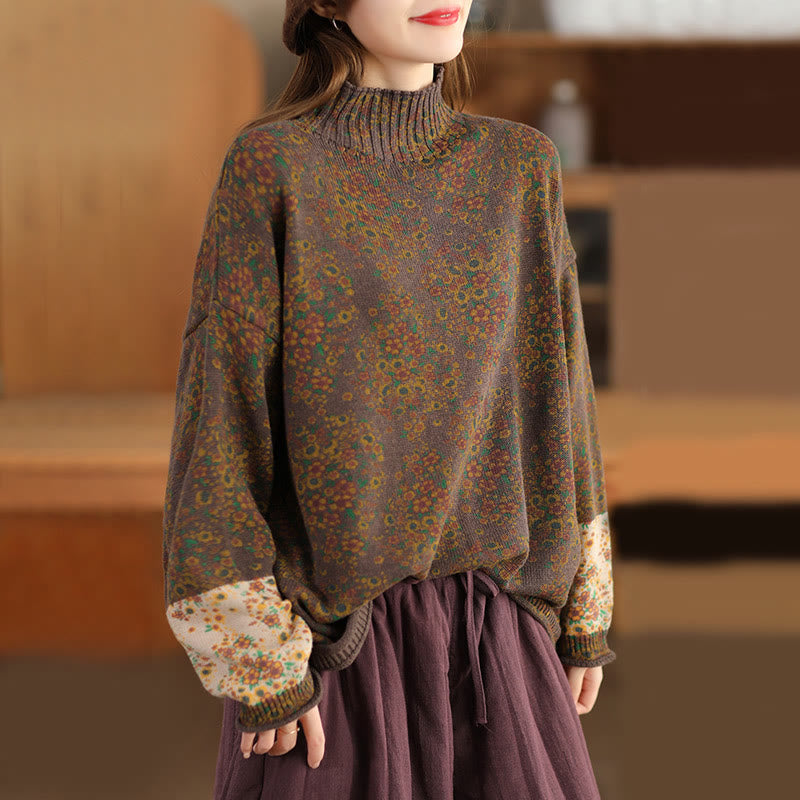 Buddha Stonesの秋プリント花柄長袖モックネックレディースニットセーター - サドルブラウン - US4-12、 UK/AU8-16、 EU36-44 (F) - image 18