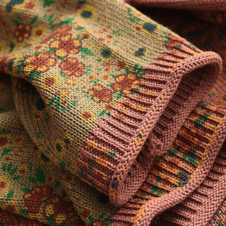 Buddha Stones秋 プリント 花柄 長袖 モックネック レディース ニット コットン セーター - image 6