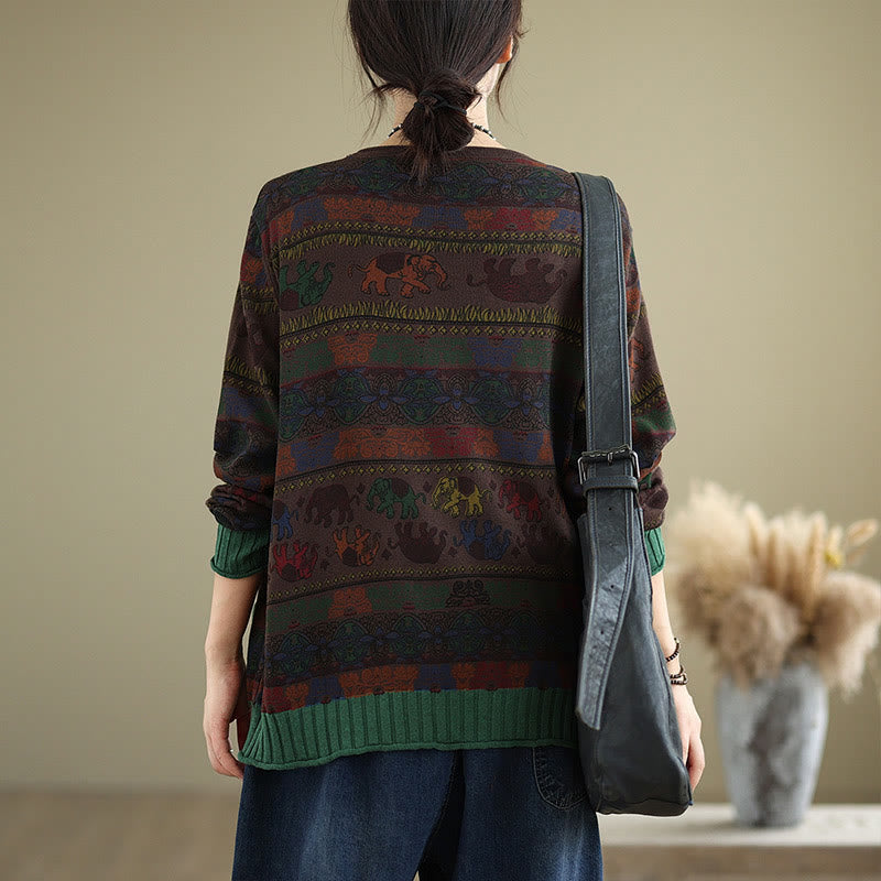 Buddha Stones秋 象柄 ニット コットン レディース 長袖 セーター ポケット付き - image 15