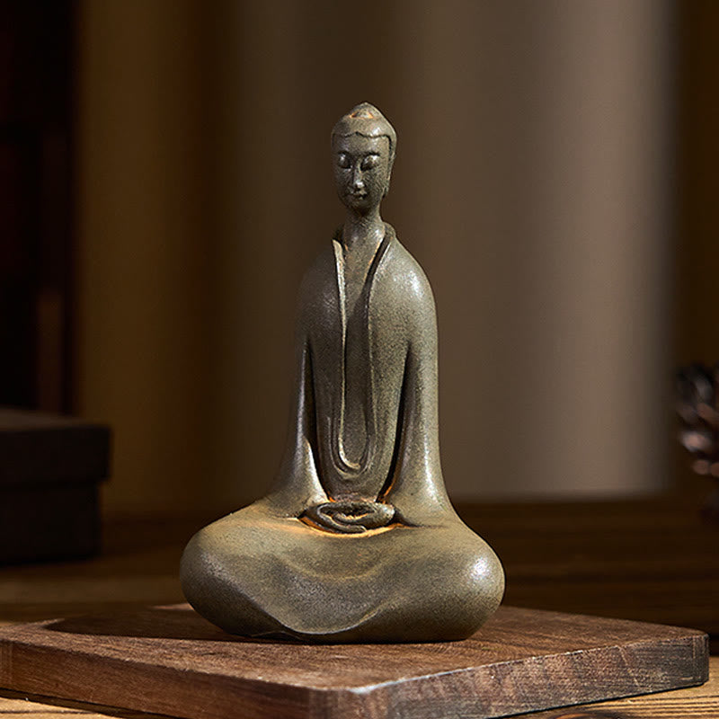 Buddha Stones手作り 釈迦牟尼仏 鉄粉 錆 鋳造 樹脂 像 家の装飾 - image 2