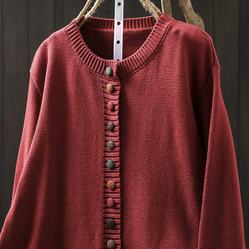 Buddha Stones無地ニット カラフルボタンデザイン コットン レディース 長袖カーディガン セーター - image 15