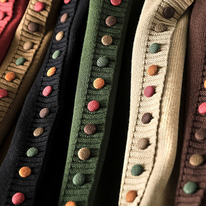 Buddha Stones無地ニット カラフルボタンデザイン コットン レディース 長袖カーディガン セーター - image 20