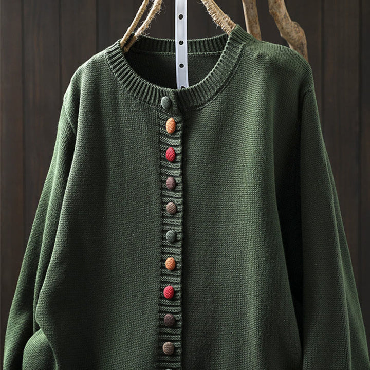 Buddha Stones無地ニット カラフルボタンデザイン コットン レディース 長袖カーディガン セーター - image 1