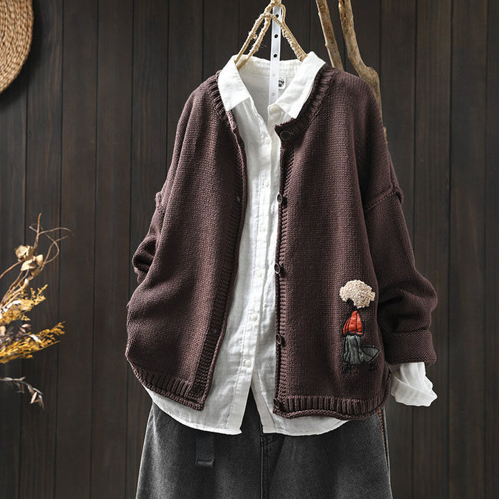 Buddha Stonesパッチワーク図柄ボタンコットンレディース長袖カーディガンセーター - サドルブラウン - US4-6、 UK/AU8-10、 EU36-38 (F) - image 14