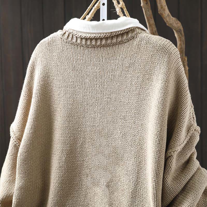 Buddha Stonesパッチワーク図柄ボタンコットンレディース長袖カーディガンセーター - image 3