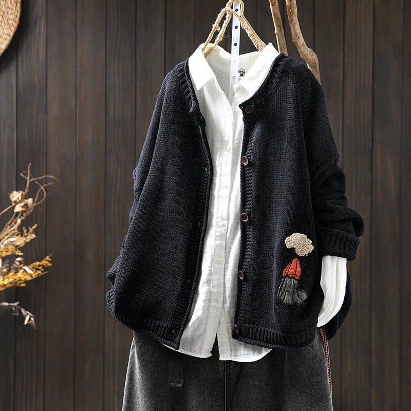 Buddha Stonesパッチワーク図柄ボタンコットンレディース長袖カーディガンセーター - ミッドナイトブルー - US4-6、 UK/AU8-10、 EU36-38 (F) - image 17