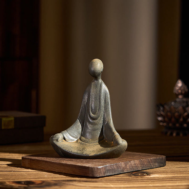 Buddha Stones手作り 座像無形の仏鉄粉 錆 鋳造 樹脂 像 装飾 - image 6