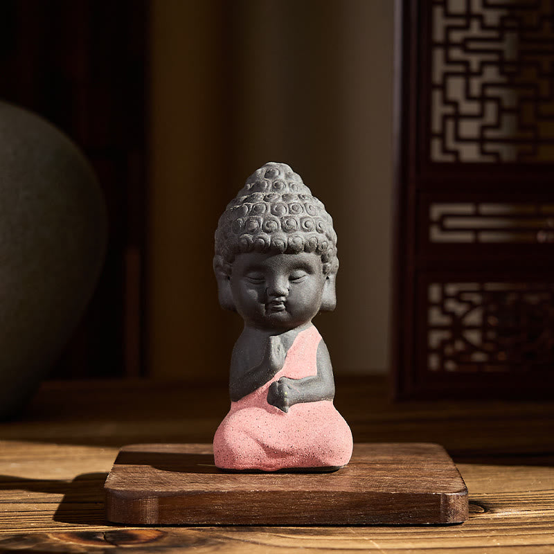 Buddha Stones如来仏 シンボルデザイン 紫粘土 静寂の机飾り - ピンクの仏像 4*4*8.5 cm - image 1