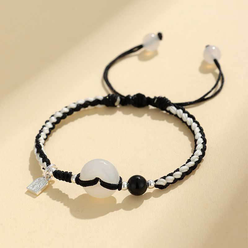Buddha Stonesグリーンアベンチュリンアゲート平和のお守りチャーム幸運ブレスレット - 白瑪瑙黒紐（手首周り：14～18cm） - image 13