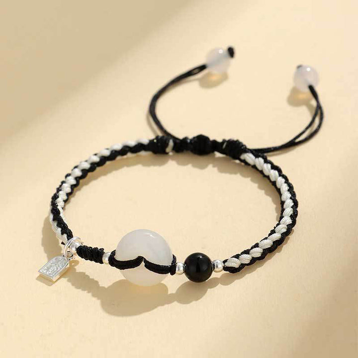 Buddha Stonesグリーンアベンチュリンアゲート平和のお守りチャーム幸運ブレスレット - 白瑪瑙黒紐（手首周り：14～18cm） - image 13