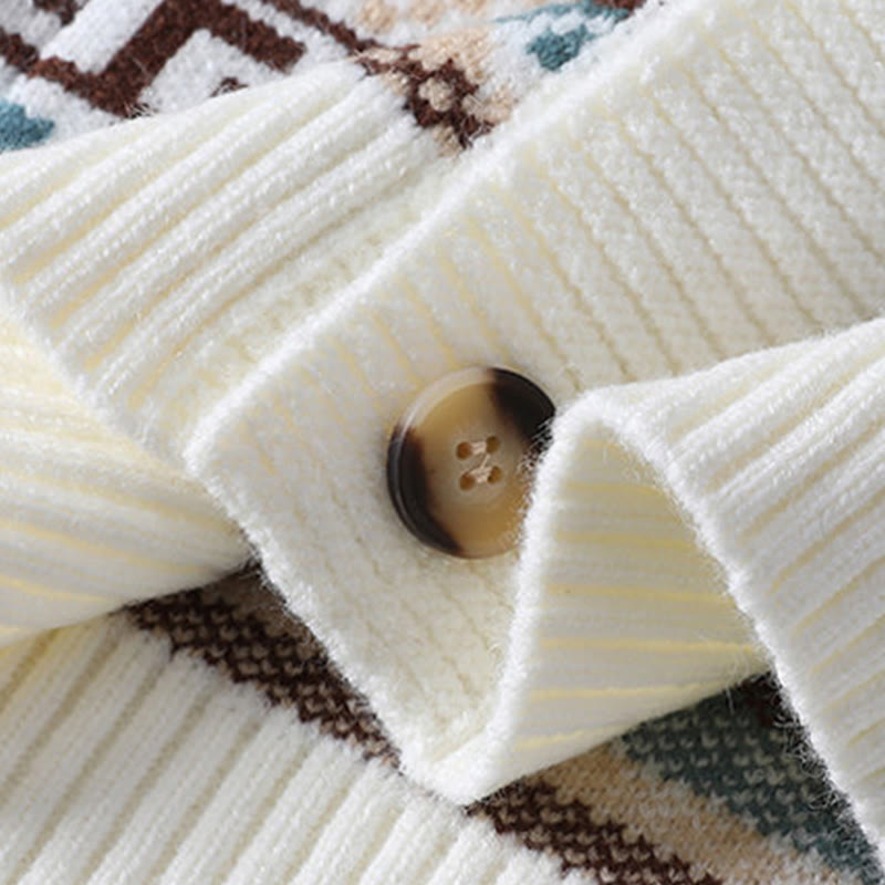 Buddha Stonesジャカード エスニック 長袖 メンズ ニット セーター ポケット付き - image 6