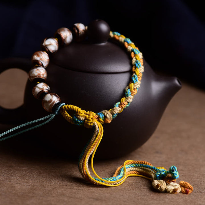 チベット産Buddha Stones琉璃ガラス 健康と安全を祈願する紐ブレスレット - image 1