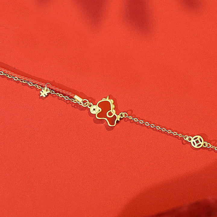 Buddha Stones925スターリングシルバー 馬年コインチャーム レッドアゲート良縁祈願ネックレスペンダント - ゴールデンホースブレスレット - image 11