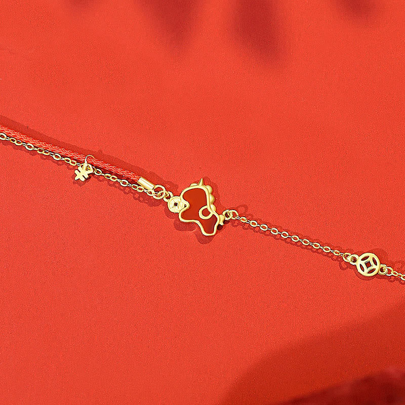 Buddha Stones925スターリングシルバー コイン型 レッドアゲート 馬年 非対称 守護 イヤリング - ゴールデンホースブレスレット - image 12