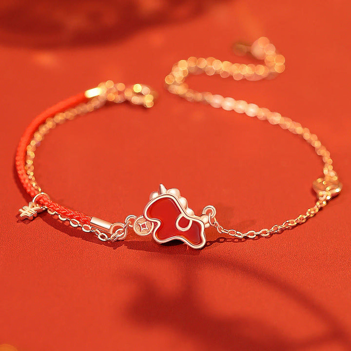 Buddha Stones925スターリングシルバー 馬年コインチャーム レッドアゲート良縁祈願ネックレスペンダント - 馬のブレスレット - image 8