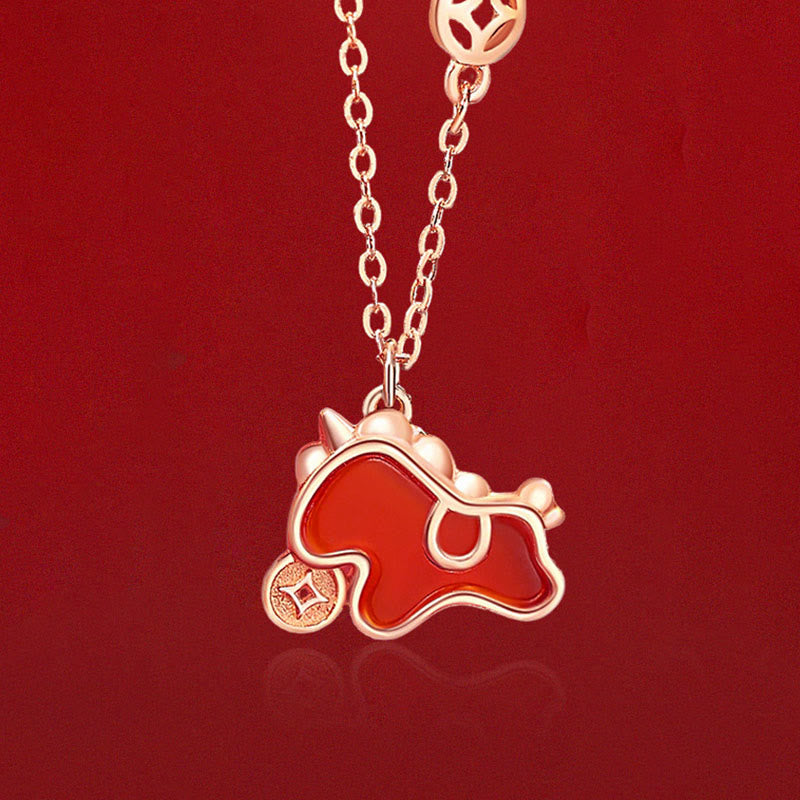 Buddha Stones925スターリングシルバー 馬年コインチャーム レッドアゲート良縁祈願ネックレスペンダント - image 1