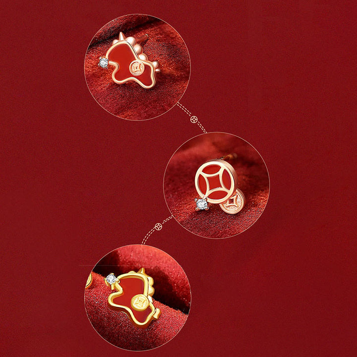 Buddha Stones925スターリングシルバー コイン型 レッドアゲート 馬年 非対称 守護 イヤリング - image 8