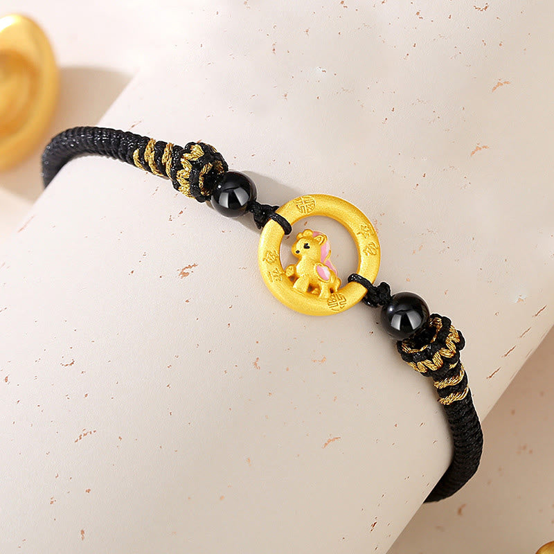 Buddha Stones925スターリングシルバー 馬年平和のお守りチャームバランスストリング カップルブレスレット - 馬の黒い紐ブレスレット - image 1