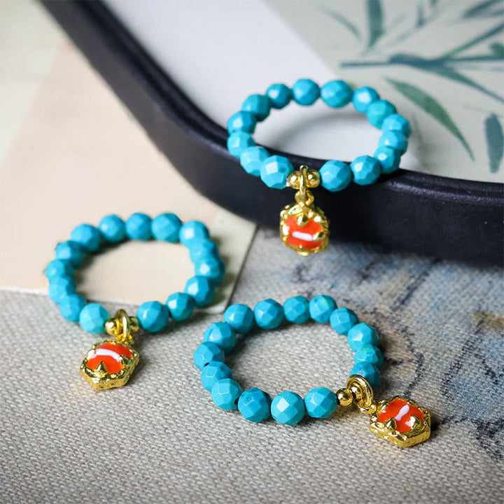 Buddha Stones 4mm 極細ターコイズ ファセットビーズデザイン 強度 弾性リング - image 5