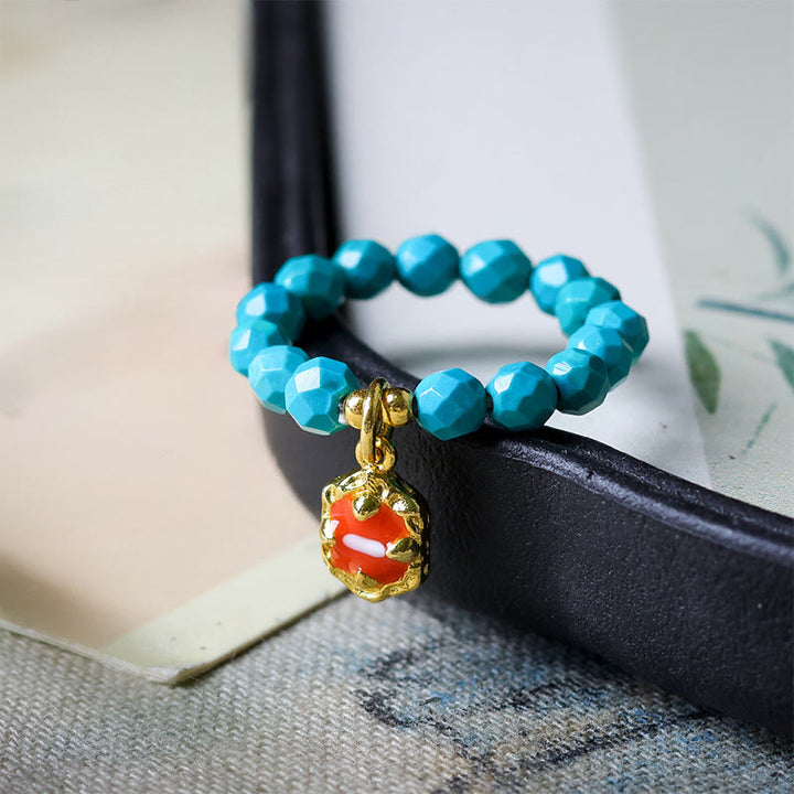 Buddha Stones 4mm 極細ターコイズ ファセットビーズデザイン 強度 弾性リング - image 1