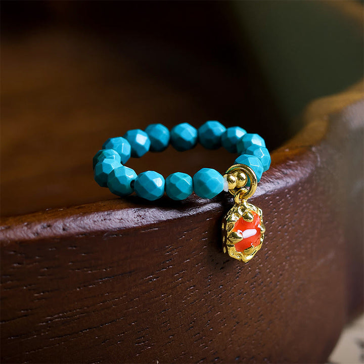 Buddha Stones 4mm 極細ターコイズ ファセットビーズデザイン 強度 弾性リング - ターコイズ（ゴム紐） - image 0