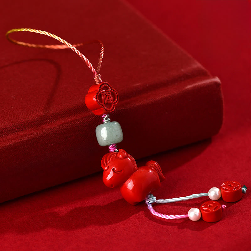 Buddha Stones午年 天然辰砂 福文字良縁祈願携帯電話 吊り下げ 飾り - image 1