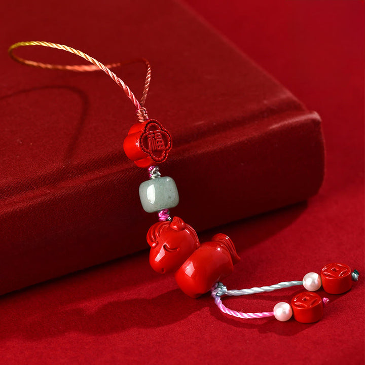 Buddha Stones午年 天然辰砂 福文字良縁祈願携帯電話 吊り下げ 飾り - image 1