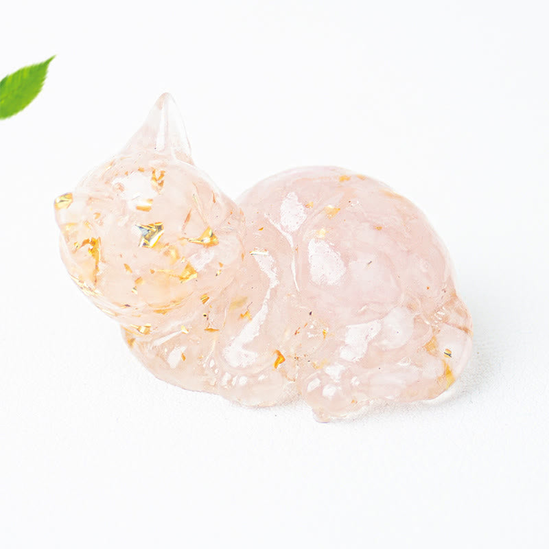 Buddha Stonesクリスタルチップエポキシ樹脂小さな猫ポジティブデコレーション  - ピンククリスタル（32*43*53mm） - image 7