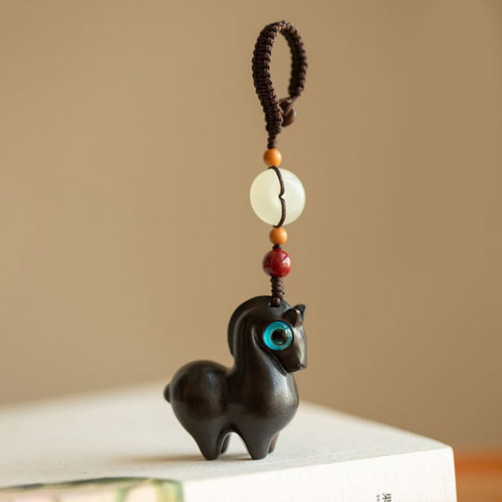 Buddha Stones午年小葉紫檀緑檀黒檀落ち着いたキーホルダー - 黒檀 - ボタンロープ - image 0