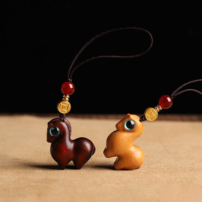 Buddha Stones午年小葉紫檀落ち着いたキーホルダー 携帯電話用吊り下げ飾り - image 8