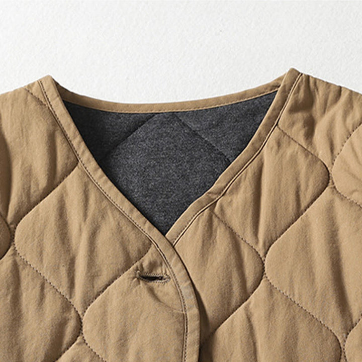 Buddha Stones無地ボタン Vネック 長袖 レディース コットンコート ポケット付き - image 2