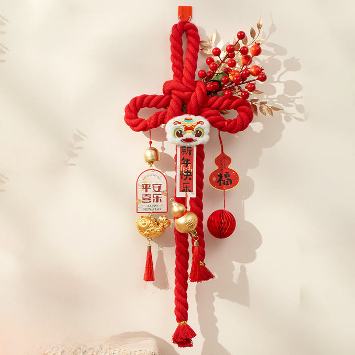 馬年獅子舞い福文字中国結び幸運繁栄Buddha Stones飾り - ダンシングライオンひょうたん ラージサイズ 23×55 cm - image 16