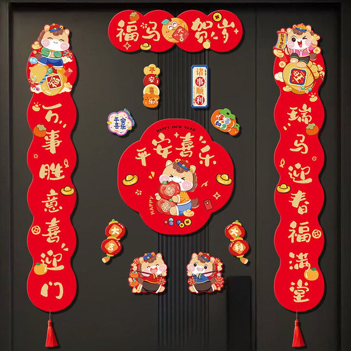 Buddha Stones午年 磁気 春節 タッセル 春聯  - 新年の祝福をもたらすラッキーホース4個（冷蔵庫用マグネット8個付き） - image 2