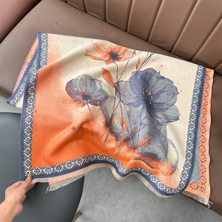 Buddha Stones冬の水墨画 蓮の花 葉模様 ソフトスカーフ ショール - ライトサーモン - 180×65cm - image 8