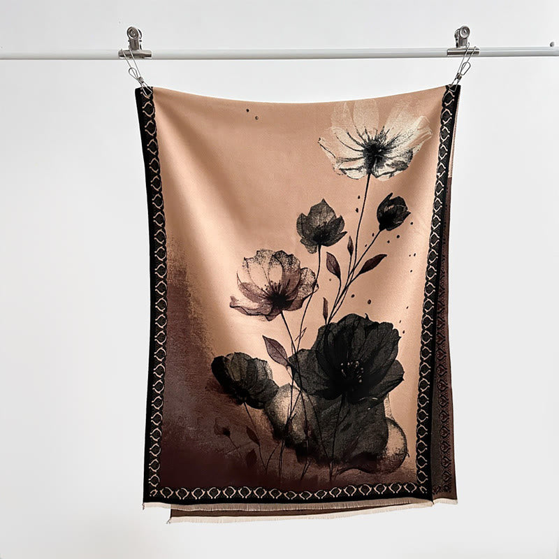 Buddha Stones冬の水墨画 蓮の花 葉模様 ソフトスカーフ ショール - image 20