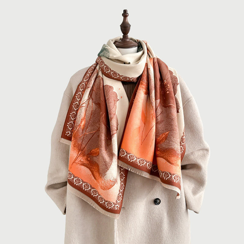 Buddha Stones冬の水墨画 蓮の花 葉模様 ソフトスカーフ ショール - image 14