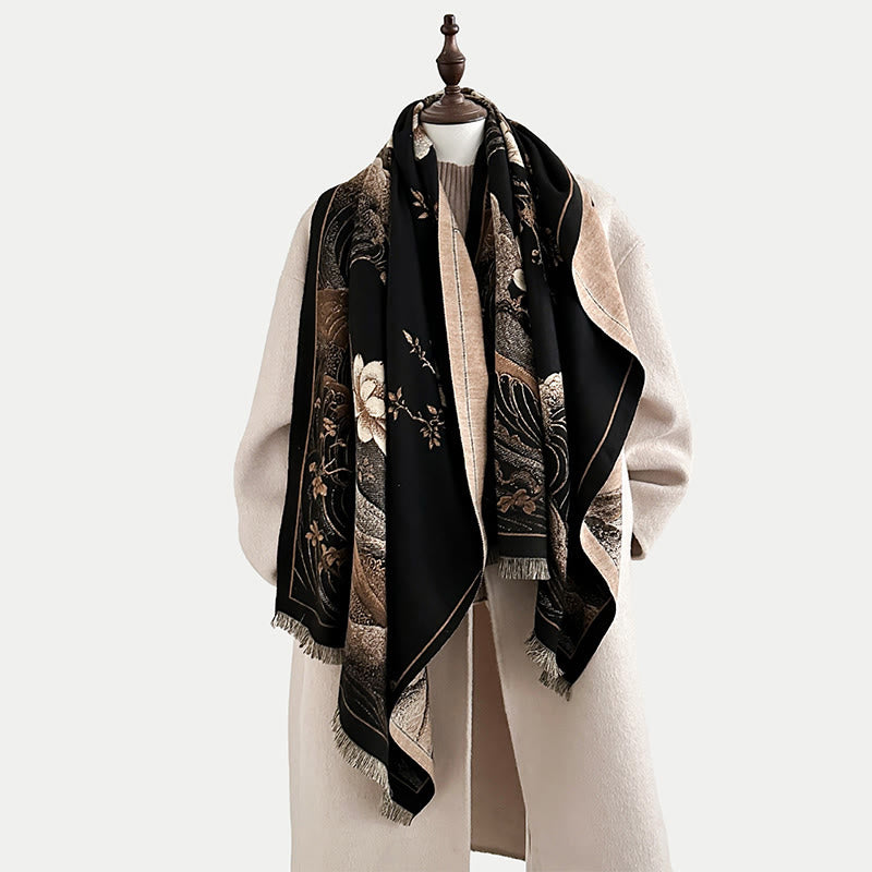 Buddha Stones、秋の蓮の花、海の波模様、ソフトスカーフ、タッセルショール - image 3