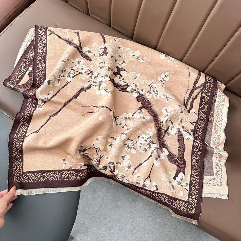 Buddha Stonesと秋の桃の花の枝柄の柔らかいスカーフショール - ピーチパフ - 180×65センチ - image 13