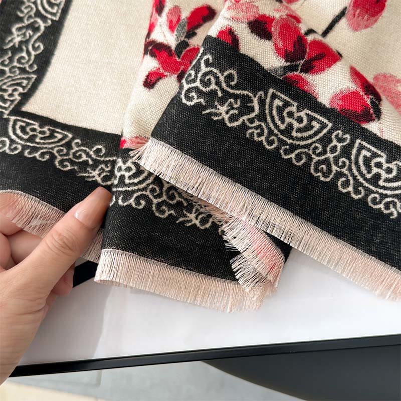 Buddha Stonesと秋の桃の花の枝柄の柔らかいスカーフショール - image 6