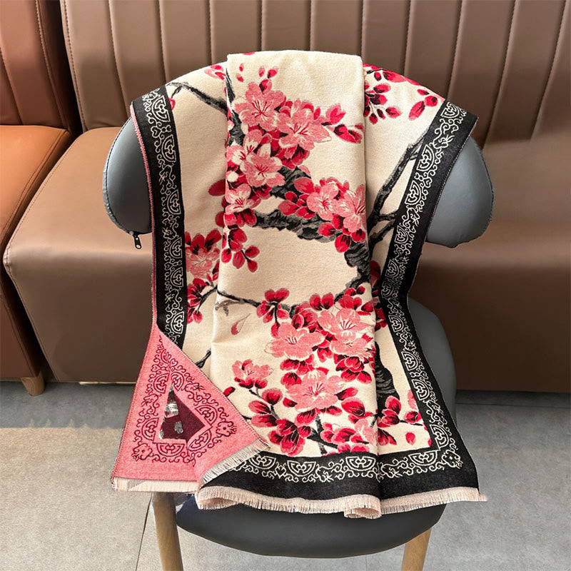 Buddha Stonesと秋の桃の花の枝柄の柔らかいスカーフショール - image 5