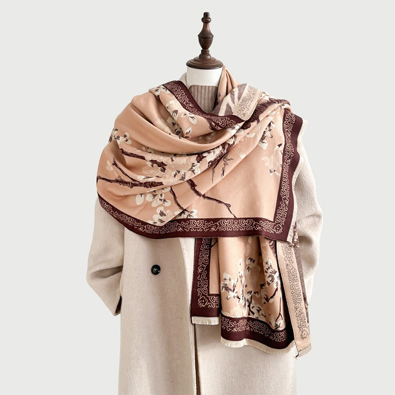 Buddha Stonesと秋の桃の花の枝柄の柔らかいスカーフショール - image 14