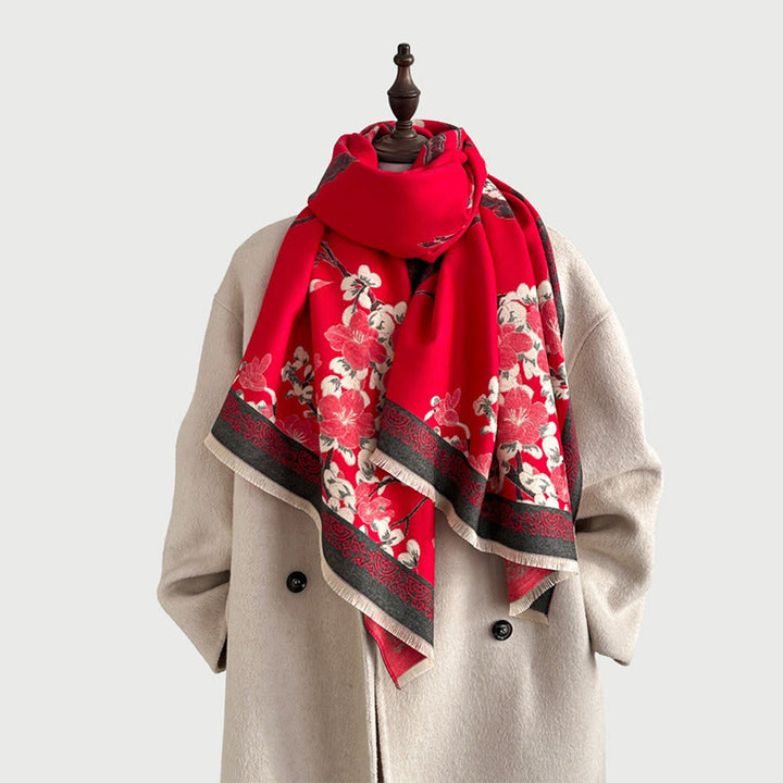 Buddha Stonesと秋の桃の花の枝柄の柔らかいスカーフショール - image 2