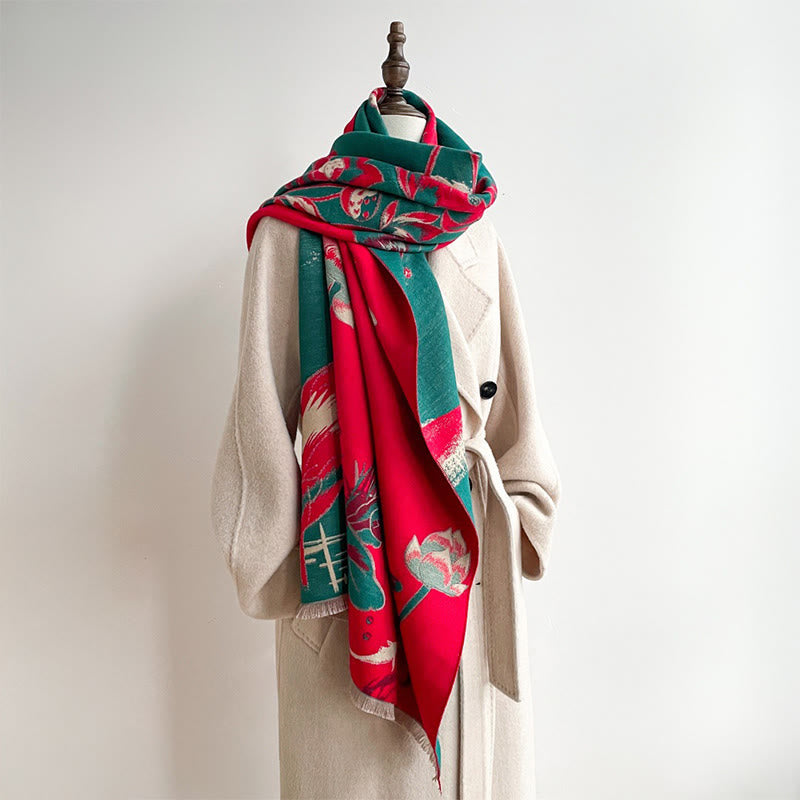 Buddha Stones、秋の蓮、鯉、トンボ柄、心地よいスカーフショール - image 4