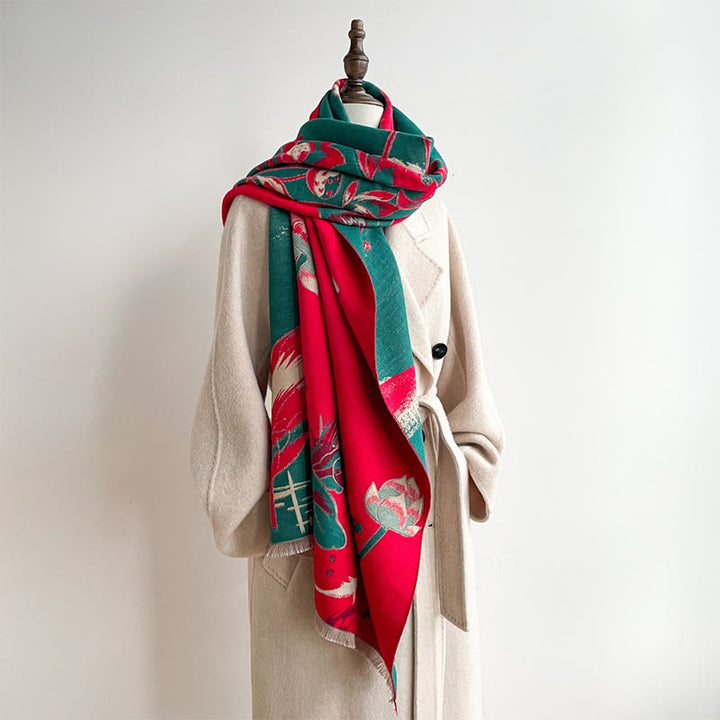 Buddha Stones、秋の蓮、鯉、トンボ柄、心地よいスカーフショール - image 4