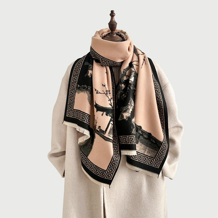 Buddha Stonesと秋の梅の花の軒先水墨画模様の心地よいスカーフショール - image 19